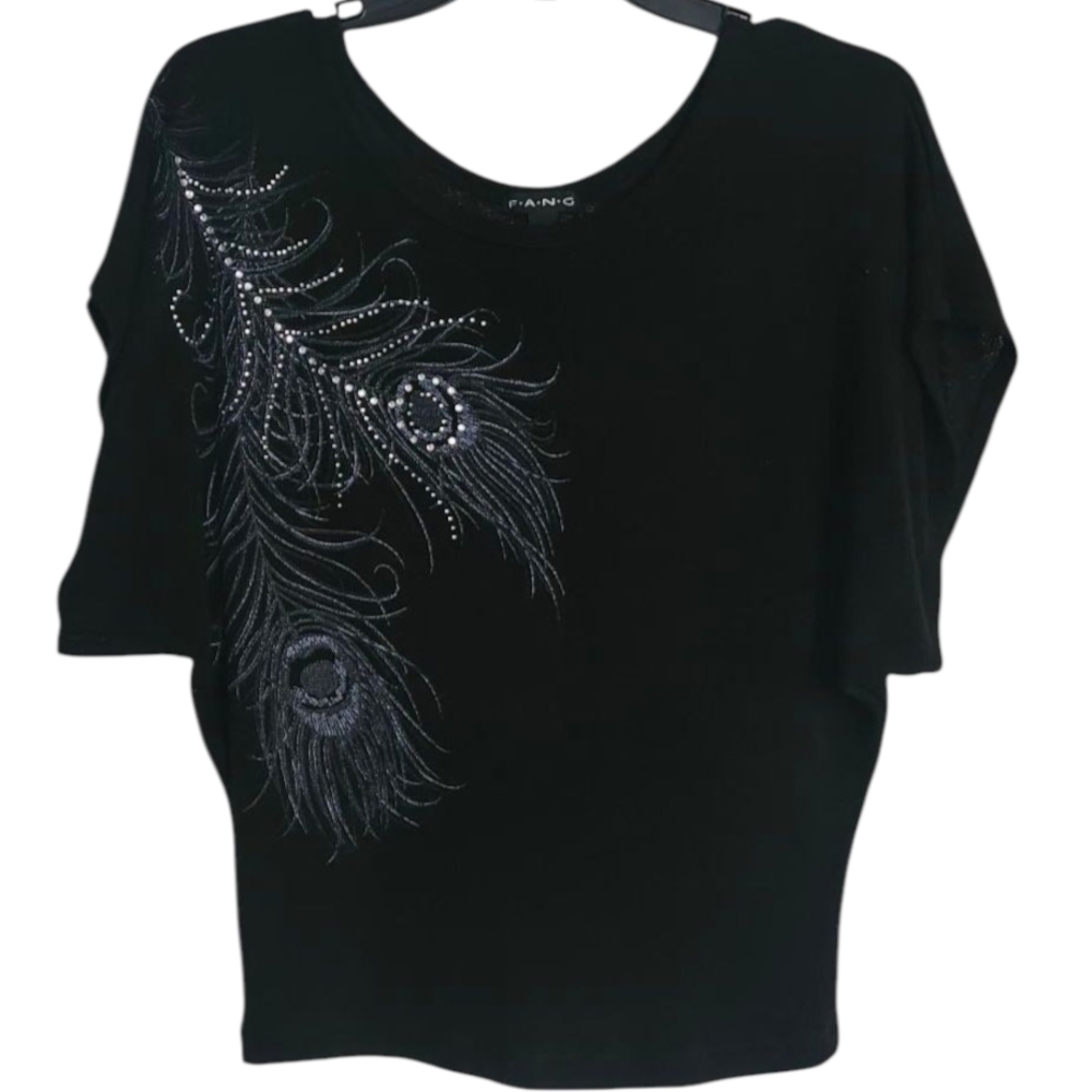 FANG Black and Silver Graphic Dolman Sleeve Blouse